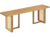 Natural 55" solid rubber wood dining bench with rattan legs, featuring a boho design and adjustable foot pads for stability.