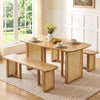 Natural 55" solid rubber wood dining bench with rattan legs, featuring a stylish design for versatile indoor use.
