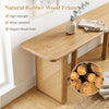 55" solid rubber wood dining bench with rattan legs features elegant wood grain and supports up to 550 lbs for versatile use.