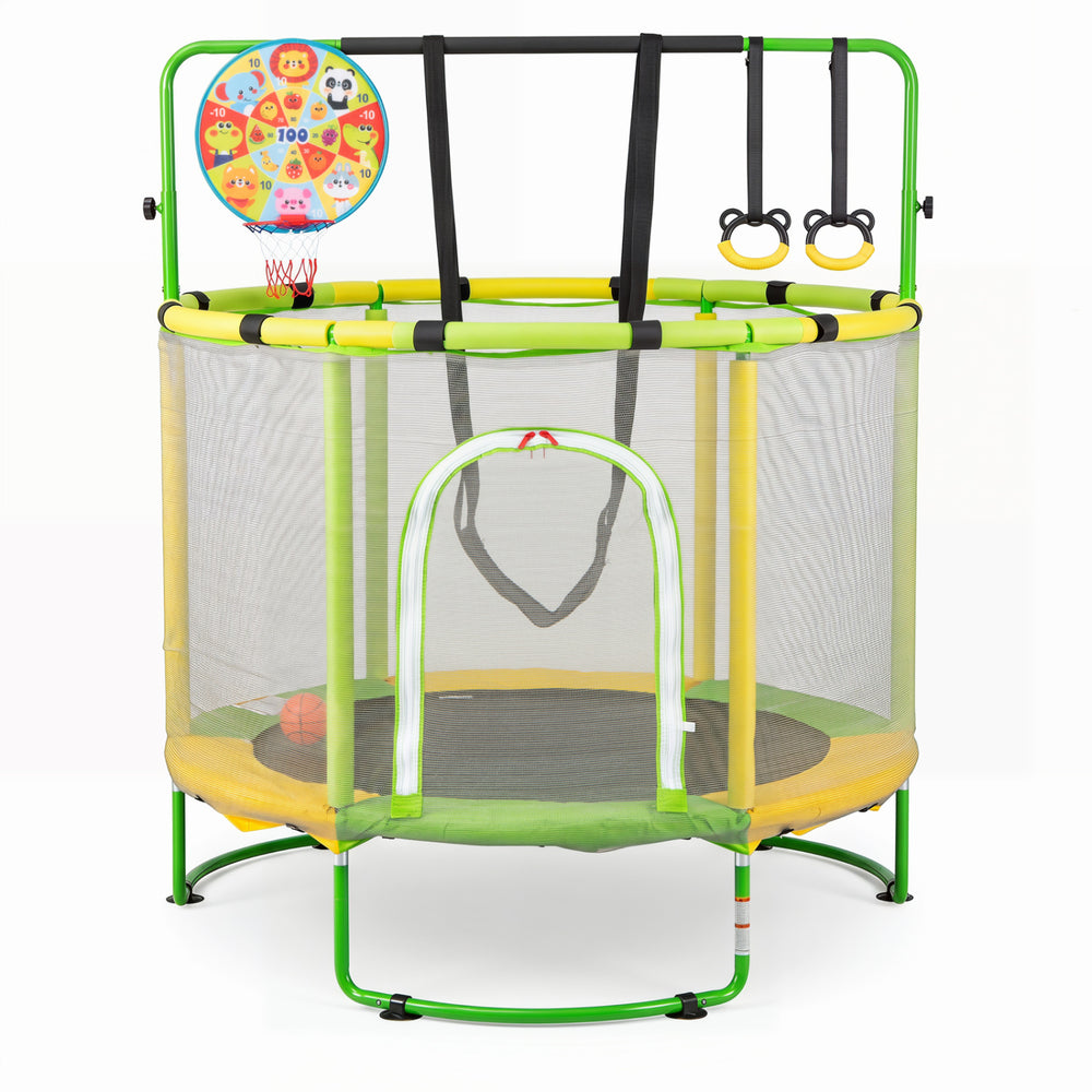 55" Trampoline for Kids with Adjustable Gymnastics Bar and Basketball Hoop for 3+-Yellow - Gallery View 1 of 1