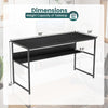 55 x 24 inch black computer desk with under-desk shelf, power outlets, and USB ports for versatile workspace solutions.