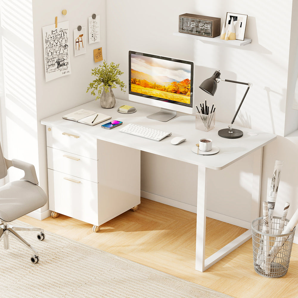 Natural 55" x 28" tabletop with dual cable holes, ideal for creating a custom workstation with ample surface space.
