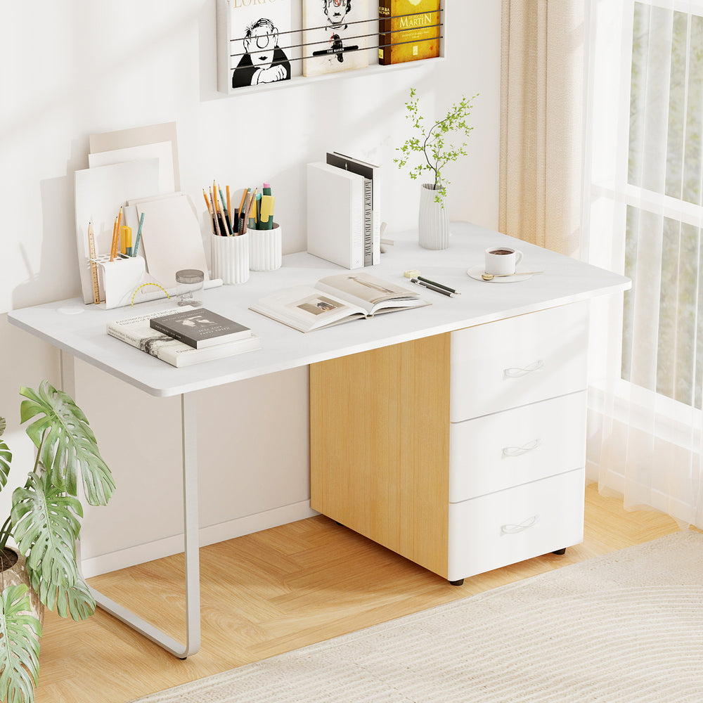 Natural 55" x 28" tabletop with a smooth surface and dual cable holes, ideal for creating a multifunctional workstation.