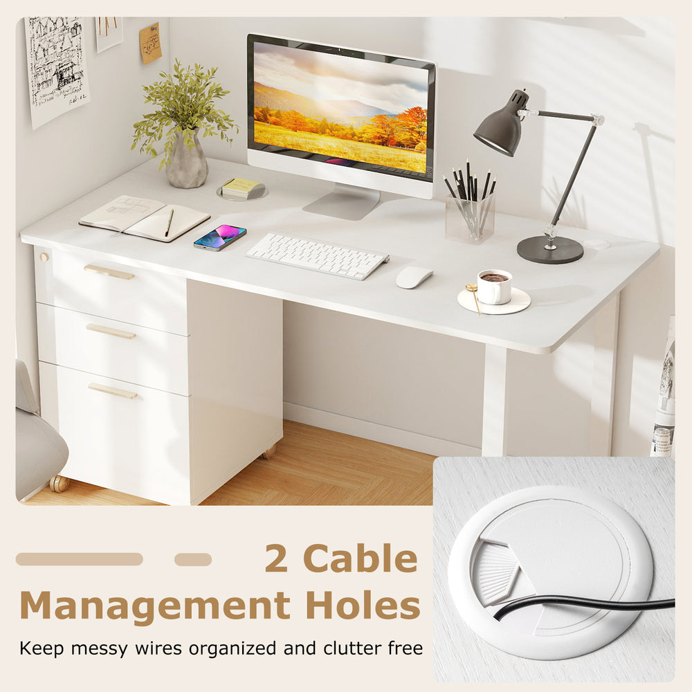 55" x 28" natural tabletop with dual cable management holes for organized workspace and efficient multitasking.