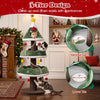 Multi-level 56.5-inch cat tower in festive green features 3 tiers, soft padding, and scratching posts for active cats.