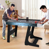 56-inch air hockey table with LED scoreboard, featuring two players in action, ideal for small spaces and family fun.