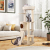 Tall cat tree with sisal scratching posts, plush top perch, and cozy condo for multi-layer feline fun and relaxation.