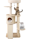 Cat tree with two sisal scratching posts, a cozy condo, and a plush top perch for multi-layer fun and relaxation.