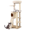 Cat tree with two sisal scratching posts, ladder, and plush top perch for multi-layer fun and relaxation.