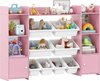 Large pink toy storage organizer with 8 removable bins and 6 cubbies, perfect for kids' rooms and playrooms.