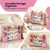 Large pink toy storage organizer with 8 removable bins and 6 cubbies, perfect for kids' rooms or playrooms.