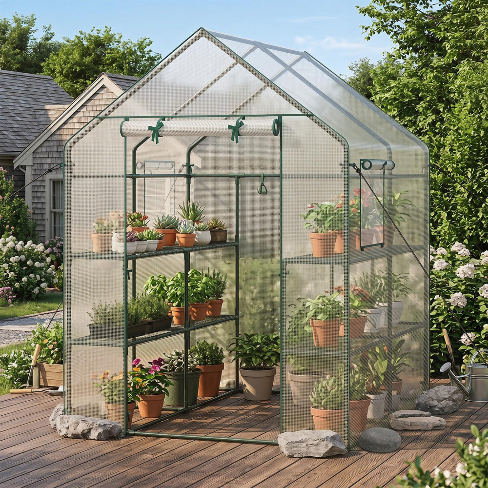 56 x 56 x 77 Inch Walk-in Greenhouse with Observation Windows-White - Gallery View 1 of 10