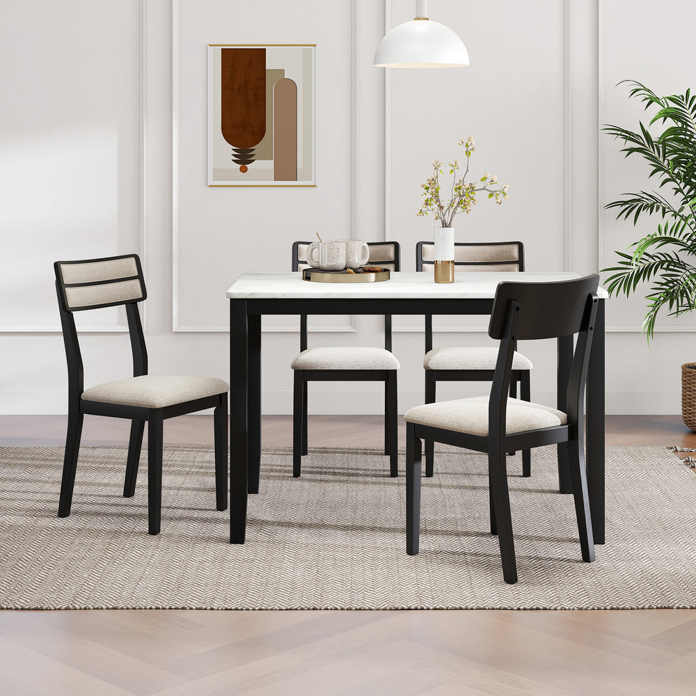 Set of 4 modern dining chairs with tilt backrest in black, featuring padded seats and rubber-wood legs for dining rooms.