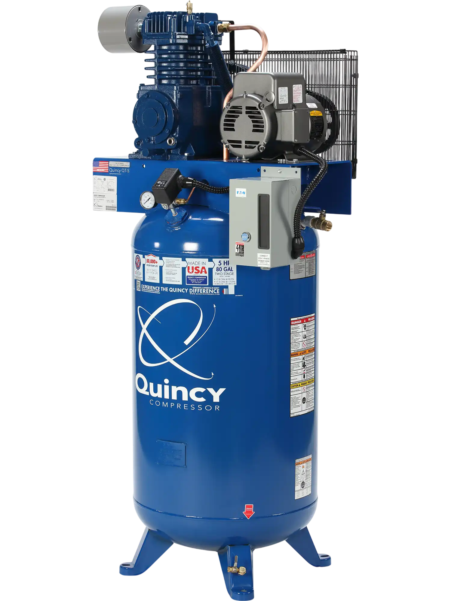 Quincy Compressor QT Air Compressor 5 HP, 80-Gal., 2-Stage, 200V, 3-Phase New