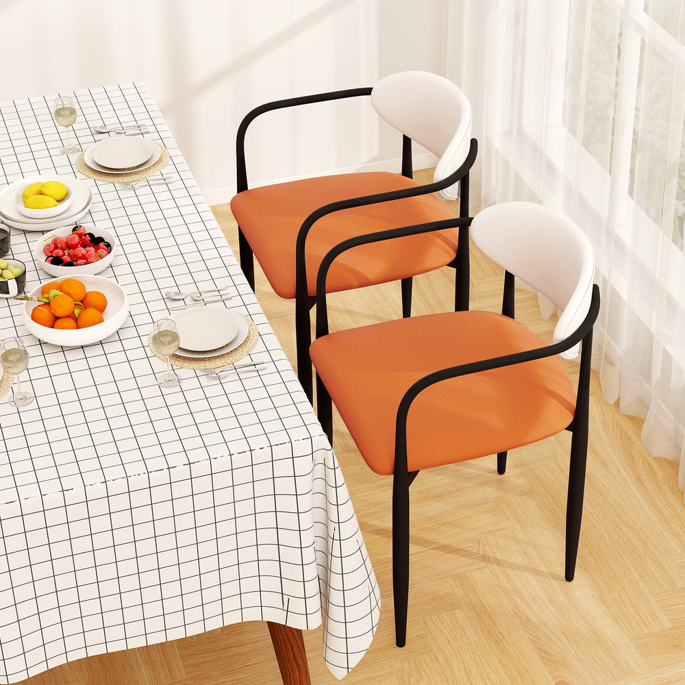 Modern dining chairs set of 2 with padded orange seats and curved backrest, perfect for stylish dining experiences.