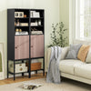 Narrow black bathroom tall cabinet with 1 door, 4 shelves, and adjustable feet for versatile storage in any room.