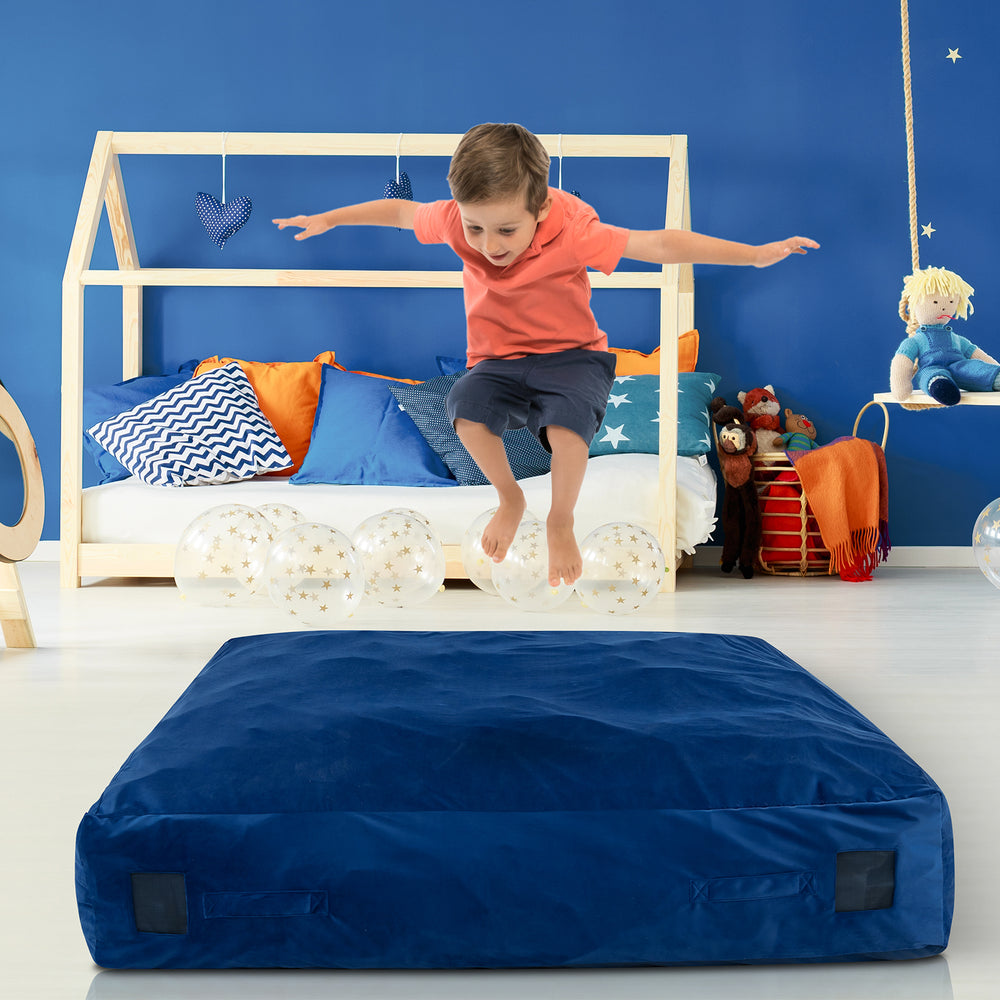 57 x 57 Inch Crash Pad Sensory Mat with Foam Blocks and Washable Velvet Cover-Blue - Gallery View 1 of 11