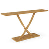 Solid wood console table featuring a teak wood frame and geometric design, ideal for living room or hallway use.