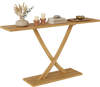 57 Inch Solid Wood Console Table with Teak Wood Frame and Geometric Design