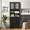 58.5 Inch Freestanding Linen Bathroom Storage Cabinet with Frost Glass Doors-Black - Gallery View 1 of 10