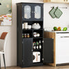 Freestanding black linen storage cabinet with frost glass doors, showcasing 2 lower cabinets for versatile storage.