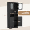 Freestanding black linen bathroom storage cabinet with frost glass doors, featuring 2 cabinets and 3 open compartments.