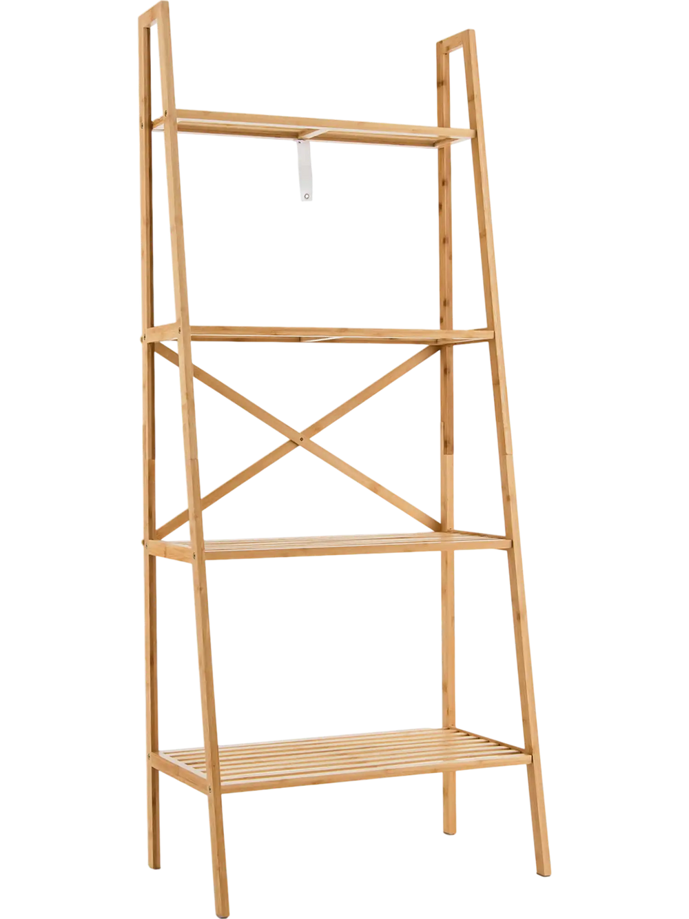 4-tier bamboo ladder bookshelf in natural finish, featuring open shelves for versatile storage in living room or office.