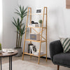 4-tier bamboo ladder bookshelf in natural finish, perfect for storage and display in living room or office.