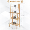 4-tier bamboo ladder bookshelf with natural finish, measuring 58 inches tall, ideal for storage or as a plant stand.