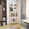 4-tier bamboo ladder bookshelf with natural finish, designed for stability and versatility in living room or office use.