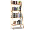 4-tier bamboo ladder bookshelf in natural finish, featuring open shelves for versatile storage and plant display.