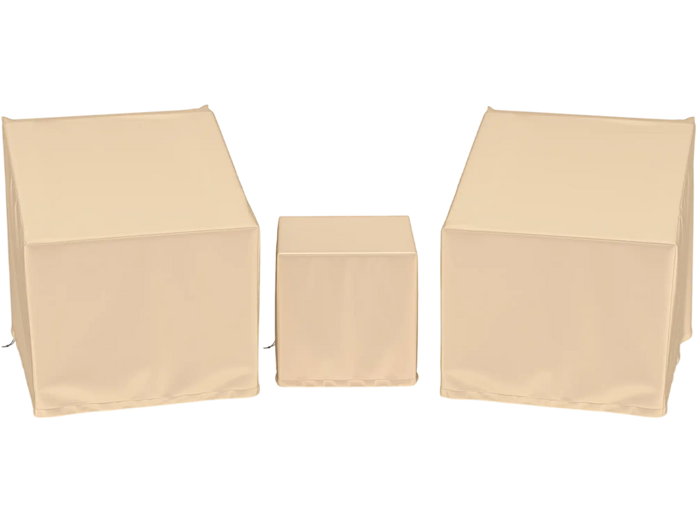 Beige waterproof patio furniture covers for 3-piece bistro set, featuring elastic hem for a secure fit and durable.
