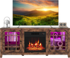 58" rustic brown fireplace TV stand featuring LED lights, adjustable shelves, and an 18" electric fireplace for cozy.