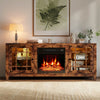 58" rustic brown fireplace TV stand featuring an electric fireplace, LED lights, and adjustable shelves for stylish.