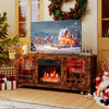 58" rustic brown fireplace TV stand with LED lights and electric fireplace, perfect for cozy living room ambiance.