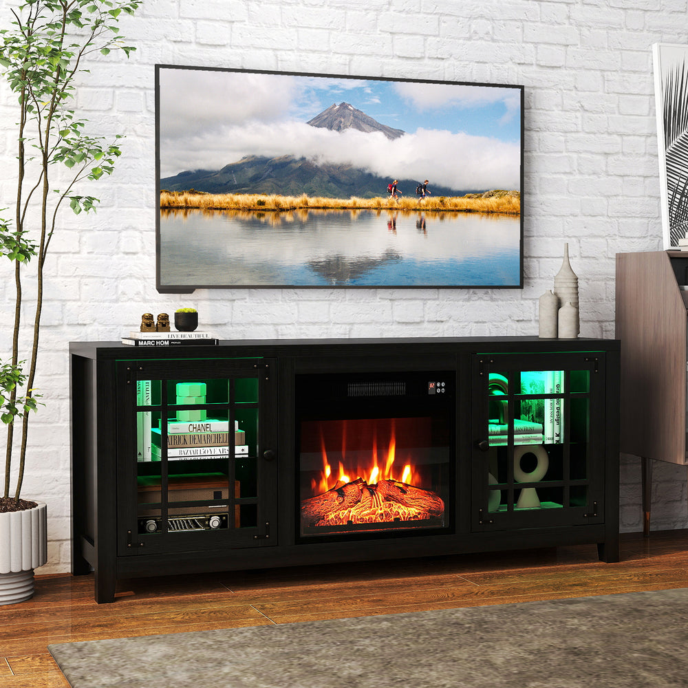 58" Fireplace TV Stand with LED Lights and 18" Electric Fireplace-Black - Gallery View 1 of 11