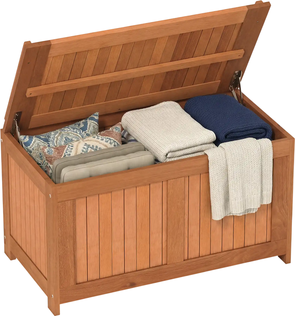 52 Gallon 3-in-1 Patio Wood Deck Box with Flip Top for Cushions