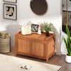Wooden 52-gallon patio deck box with flip top, ideal for cushions and outdoor storage, placed in a stylish indoor.