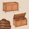 52-gallon patio wood deck box with flip top, featuring teak-oil finish, ideal for cushions and outdoor storage.