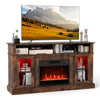 58-inch rustic brown fireplace TV stand with LED lights, glass doors, and storage cabinets for flat screen TVs up to 65.