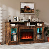 58 Inch Fireplace TV Stand with LED Lights with Storage Cabinets and Glass Doors-Rustic Brown - Gallery View 1 of 10