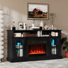 58 Inch Fireplace TV Stand with LED Lights with Storage Cabinets and Glass Doors-Black - Gallery View 1 of 10