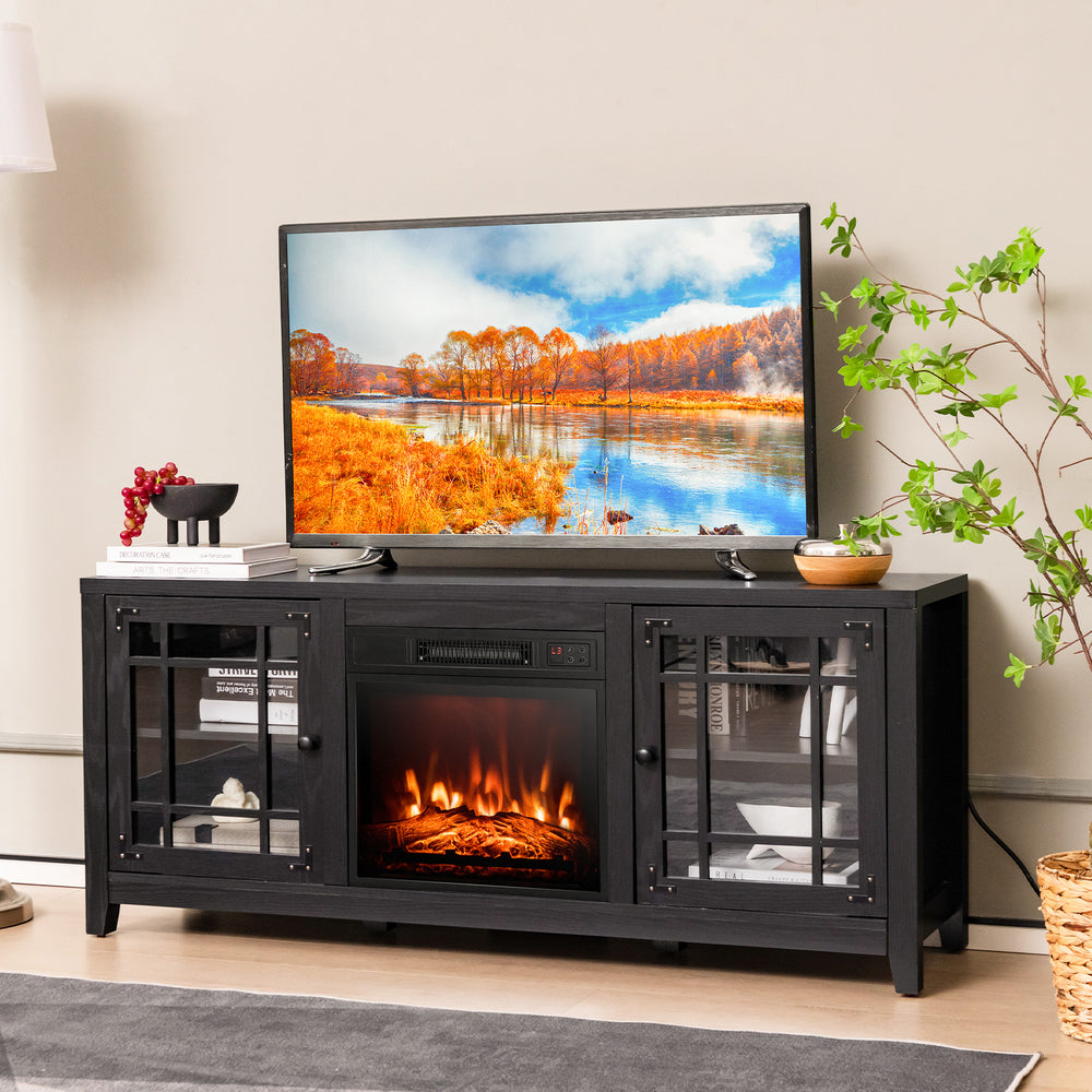58 Inch Fireplace TV Stand with Adjustable Shelves for TVs up to 65 Inch-Black - Gallery View 1 of 10
