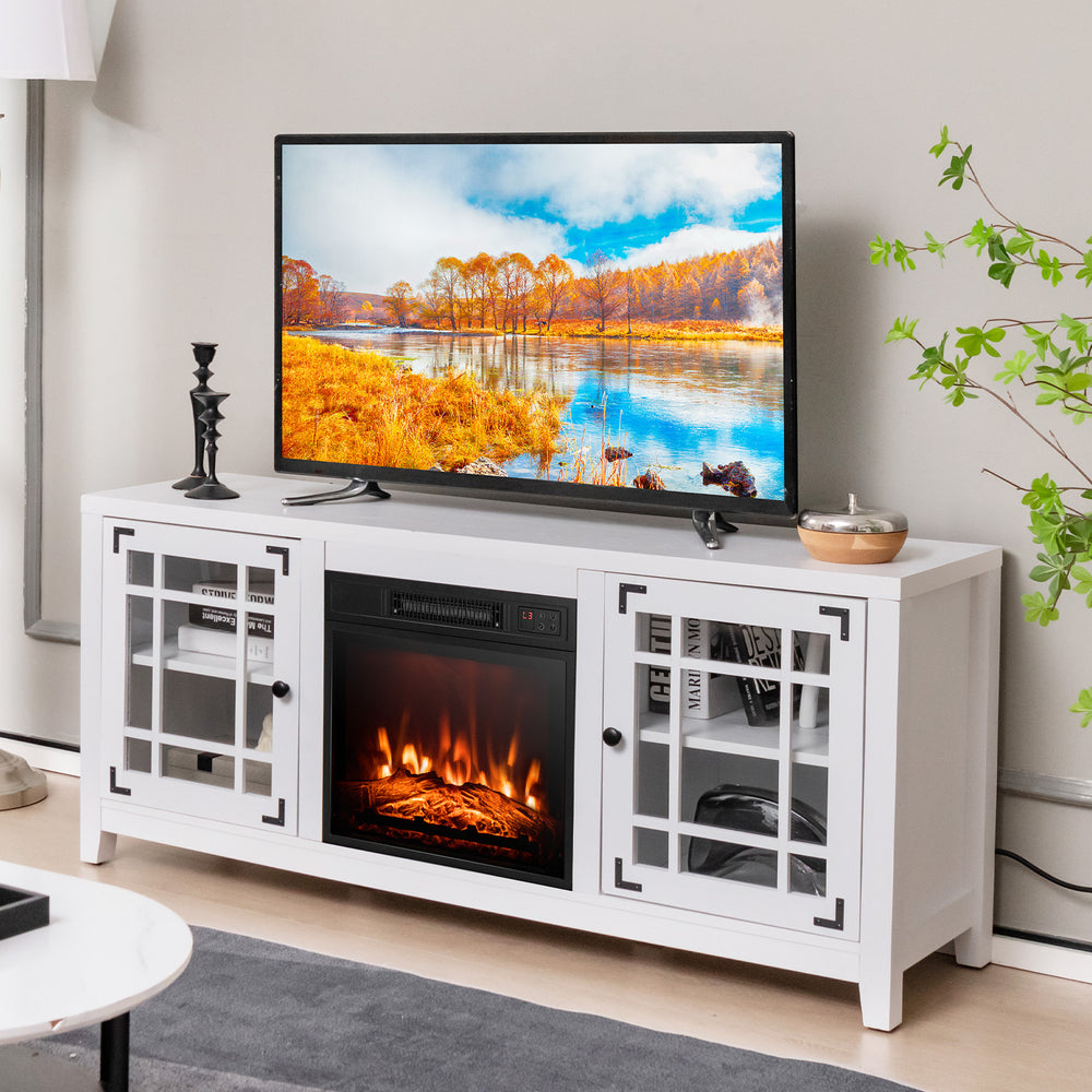 58 Inch Fireplace TV Stand with Adjustable Shelves for TVs up to 65 Inch-White - Gallery View 1 of 9