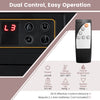 Remote control for the 58-inch fireplace TV stand with adjustable shelves, featuring dual control and 26 ft effective.