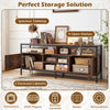 58-inch rustic brown industrial TV stand with spacious tabletop, 2 enclosed cabinets, and 4 open shelves for versatile.