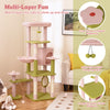 Multi-level cat tree with flower-shaped platforms, plush dangling balls, and cozy condo for playful kittens.
