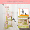 Multi-level 58-inch pink cat tree with plush surfaces, cozy condo, and scratching posts for playful cats.