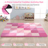 Colorful 58-inch pink toddler activity mat with foldable design, non-toxic materials, and anti-slip surface for safe.