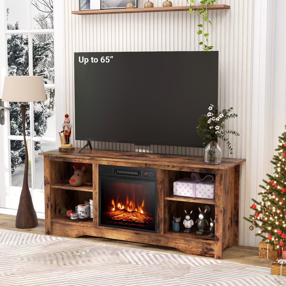 Costway TV Stand with 18" Electric Fireplace for Flat Screens up to 65" New